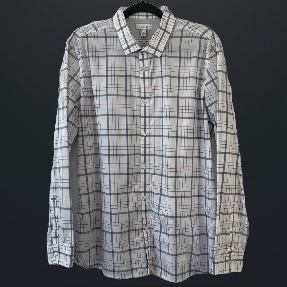 Calvin Klein Infinite Gray and White Button Down Dress Shirt